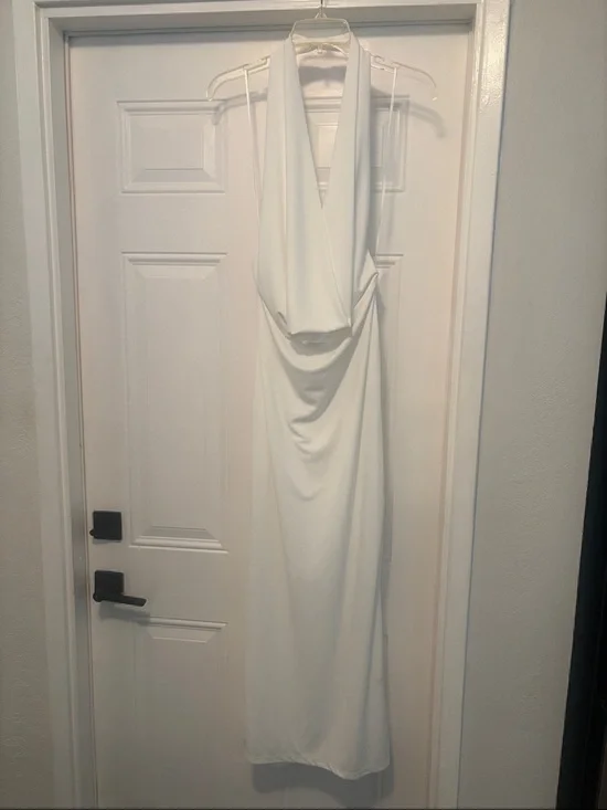 Zara Draped White Halter Maxi Dress - Picture 5 of 7